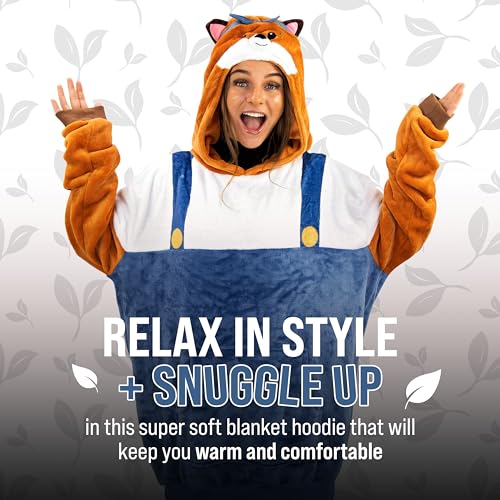 Image of Plushible Wearable Hooded Blanket for Adults, Oversized Hoodie with Sleeves & Pocket, 2-in-1 Comfy Hoodie Blanket Pillow - Fox