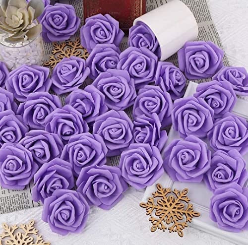 Image of VRB Dec 24 pcs Rose Artificial Flowers for Decoration,Artificial Flower,Flower for Hair Styling,Flower for Pooja, for Home Decor,Diwali. (24pcs - Violet Big Foam Rose)