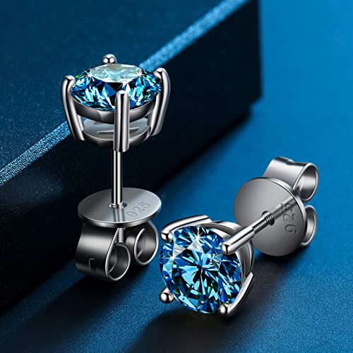 Moissanite Stud Earrings 2.0Ct 6.5Mm,18K White Gold Plated 925 Sterling Silver Screw Back, Lab Round Cut Brilliant D Color Vvs1 Clarity Moissanite Diamond Earrings Studs For Women Men #TOP6