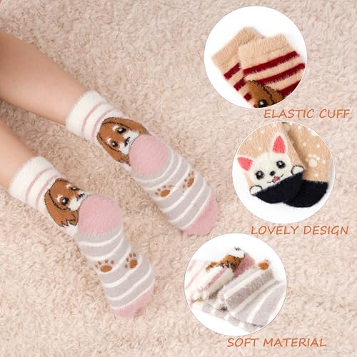 Image of ICEIVY Socks Women, Soft Knit Wool Winter Thick Warm Cabin Fuzzy Crew Women Socks 5 Pack