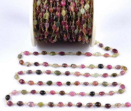 10 Feet Multi Tourmaline Smooth Oval 5X6Mm-5X7Mm Rosary Style Beaded Chain 24K Gold Plated Wire Wrapped Beads, Rosary, Rosary Beads, Rosary Chains, Beaded Rosary, Rosary #TOP3
