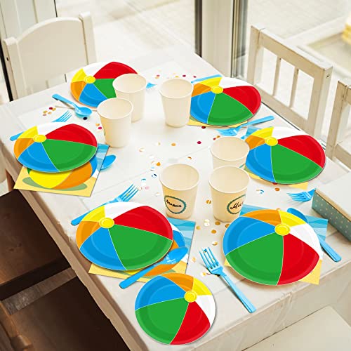 Wiooffen 96 Pcs Beach Ball Party Supplies Tableware Summer Pool Ball Party Plates And Napkins Set Beach Birthday Party Favor Decorations For Kids Serves 24 thumb #6