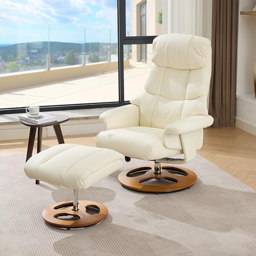 NuvlaGu Fauteuil de massage relaxant avec fonction chauffante, massage 5 points, réglable à 140 °, pivotant à 360 °, fauteuil TV avec tabouret, cuir PU,...