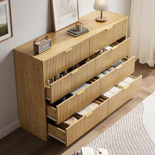 Image of MAISONARIA Dresser for Bedroom, 8 Drawer Double Dresser, Modern Chest of Drawers for Bedroom, Living Room, Entryway and Closet, 15.7 inch D x 55 inch W x 37.4 inch H, Natural