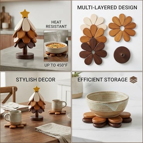 Save 65% on Wooden Tree Trivet Set of 4 for Hot Pots & Plates - Image 4