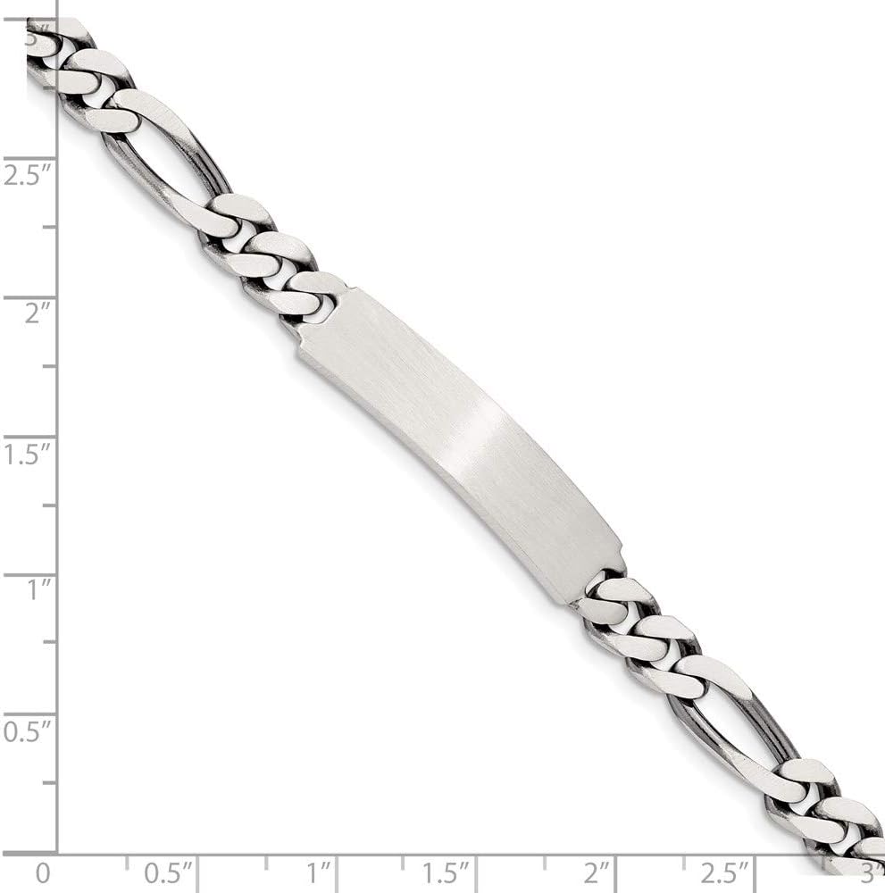 Jewels By Lux Engravable Personalized Custom 925 Sterling Silver Antiqued Figaro Link ID Bracelet For Men or Women Length 8 inches Width 7 mm With Lobster Claw Clasp