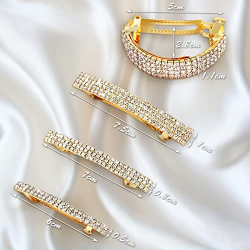 8 Pieces Rhinestone Hair Clips Crystal Bridal Rhinestone Barrettes Small Semicircle Silver Barrettes Metal Bling Hair Barrette Spring Hair Grip Clips Ponytail Holder Hair Accessories For Women Girls #TOP1