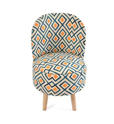 Image of NACIA Velvet Printed Ottoman Chair with Stool Combo | Dressing Table Chair for Bedroom Makeup Room Decor | Modern Upholstered Ottoman with Wooden Legs for Home (18x18x32 Inches, Yellow Box)