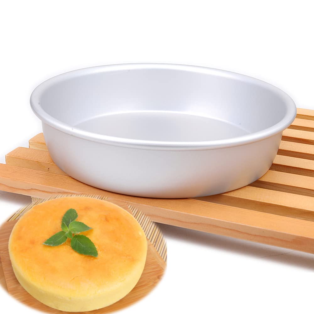 LoBake 5 6 8 10 Inch 5cm Height Thickened Round Hand Tearing Bread Mold Fixed Bottom Anode Aluminum Chiffon Cake Molds Kitchen Utensils (8 Inch)