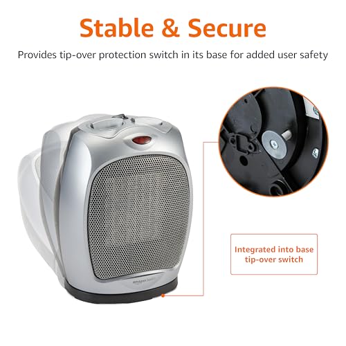 Image of AmazonBasics 1500W Oscillating Ceramic Heater with Adjustable Thermostat, Silver