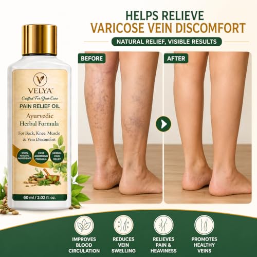 Image of Pain Relief Oil for Tired Legs & Swelling | Lab tested Natural Circulation Support for Varicose Veins & Tired Legs, Reduces Heaviness & Fatigue | Fast Absorbing, Non-Sticky, Plant-Based Massage Oil 60ML( Pack of 2)