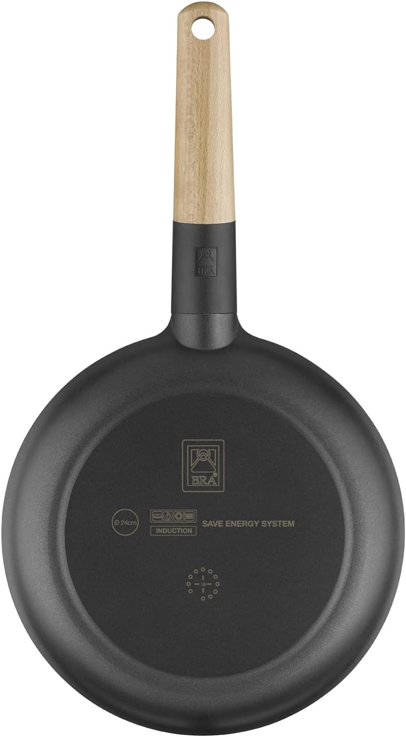 BRA MARKET – Frying Pan 20 cm, Cast Aluminium, Detachable Handle, Natural Wood, Non-Stick, Non-Stick, PFOA-Free, Suitable for All Hobs Including Induction