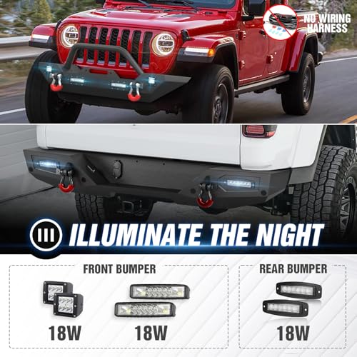 Image of for Gladiator JT Front and Rear Bumpers Compatible with 2020 2021 2022 2023 2024 2025 2026 Jeep Gladiator JT with Winch Plate, LED Lights, Bull Bar, License Plate Lights, Sensor Holes & D-rings