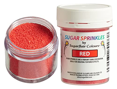 Sugarflair Sugar Sprinkles Red, Sprinkles Decoraciones de Azúcar para Tartas, Pasteles, Cupcakes, Magdalenas y Galletas - 40g