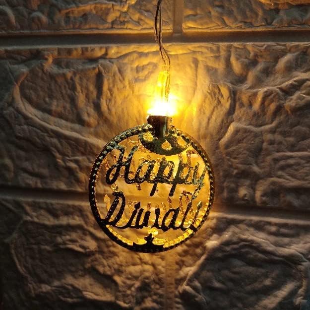 Image of MoonlitDreams 3 Meter 10 Happy Diwali Round Metallic Led String Lights, Golden Diwali Lights for Decoration for Home, Mandir & Festive Ambient Light for Diwali Decor (Plug-in)