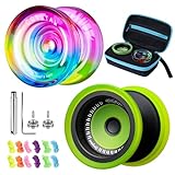 MAGICYOYO Responsive Yoyo for Kids 8-12, Pack of 2 Yoyos, Professional FingerSpin Trick for Advanced, Dual Purpose Metal Yo-yo V13+Crystal Yo yo K2 with Unresponsive Bearing+12 Yoyo Strings+Bag