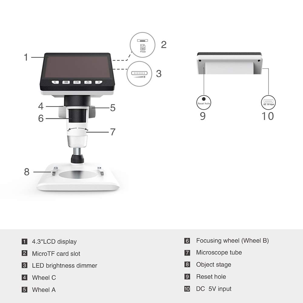 Microscopio Digital LCD Portátil De 4,3 Pulgadas, Microscopio De Escritorio USB De 1000 Aumentos, Soporte Led Ajustable, Batería De Litio, para Niños, Laboratorio, Joyerí