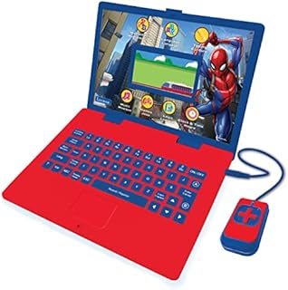 LEXIBOOK JC798SPi1 Spider-Man Educational and Bilingual Laptop French/English Coloured Screen-Toy for Boys & Girls, 130 Activities, Learn Play Games and Music-Blue and Red