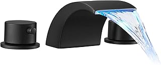 Sponsored Ad - Greenspring Matte Black Bathroom Faucet 3 Hole LED Light Waterfall for Sink Widespread Modern 8 Inch Lavato...