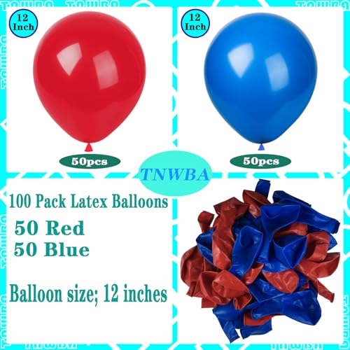 Image of TNWBA Latex Balloons 100 pcs 12 inch, Red and Blue latex Balloons, birthday party decoration