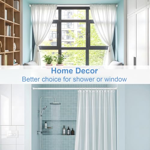 Image of Shower Curtain Rod 45-77 Inch Adjustable Shower Rod White Tension Rod Spring Curtain Rod Rust Proof Shower Rods for Bathroom White Curtain Rods No Drilling