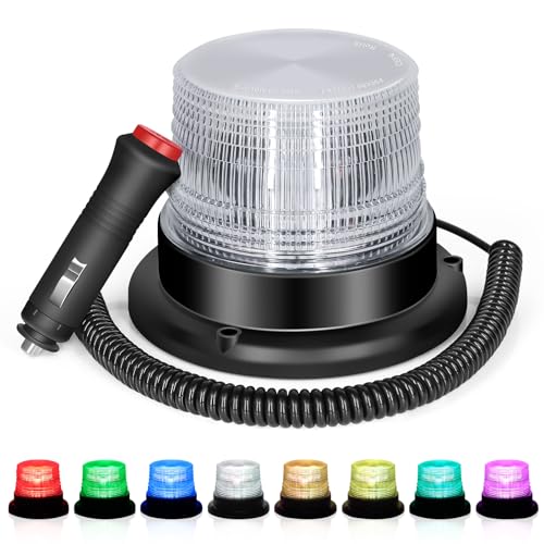Dinfu Gyrophare LED avec télécommande 8 couleurs Flash 12/24 V Feu d'avertissement magnétique IP67 Étanche Pour voiture, porte-camion, tracteur, fête