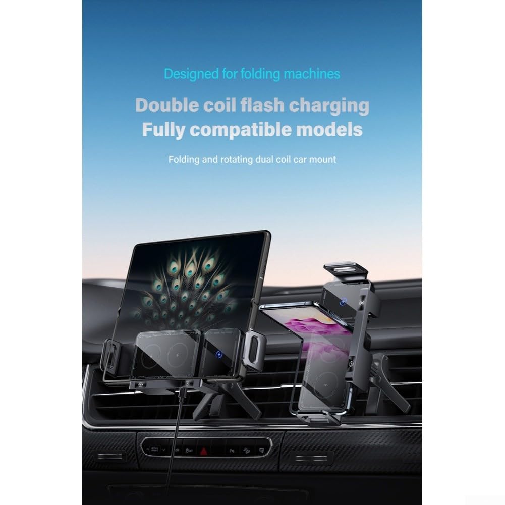 Soporte de cargador inalámbrico de coche de 15 W con soporte giratorio y carga de detección automática, para Samsung Z Fold 7/6/5 y Z para Flip 7/6/5 (plateado)