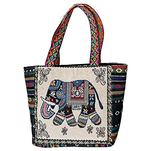Sac à bandoulière femme brodé pivoine en coton et lin zippé