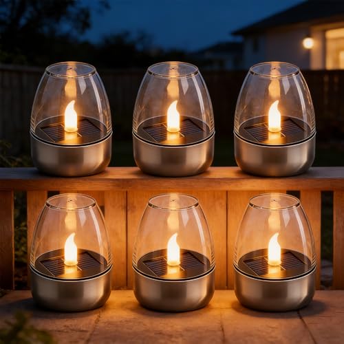 WDKXCN 6 Stück Solar Teelichter für AußEn Solarkerzen AußEn Wasserdicht Flammenlose Solar Kerzen Outdoor LED Teelichter Wiederaufladbar für Laterne Garten Camping und Home Decor