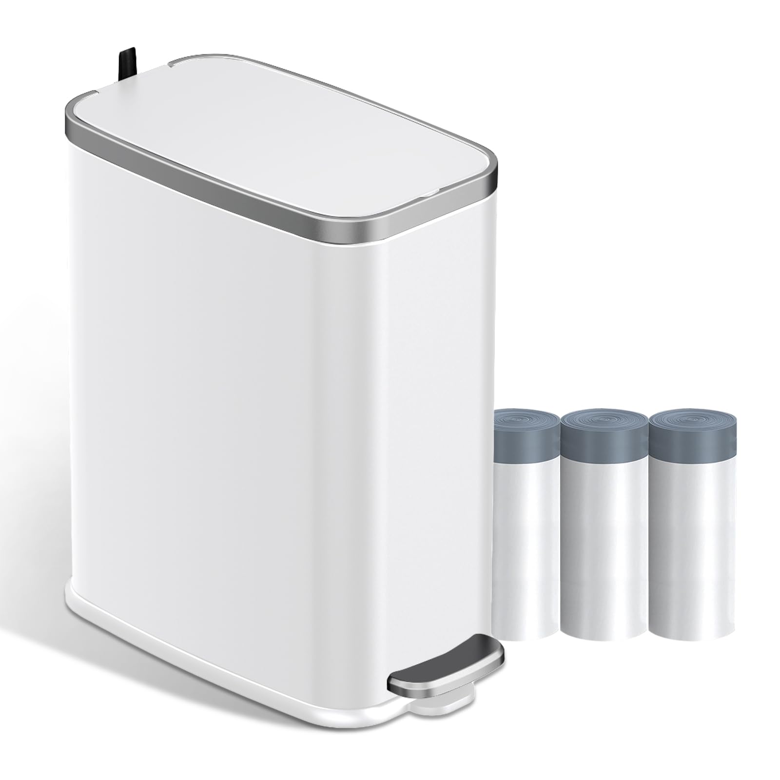 Stainless Steel Bathroom Trash Can with Lid Soft Close 1 6 Gallon Slim Garbage can Small Metal Step