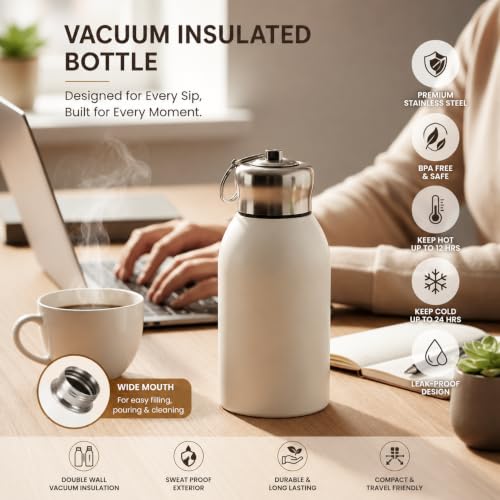Image of 316 Stainless Steel Water Bottle 300 ml | Hot & Cold | Durable & Leak-Proof | For Office, Home, Kids, School For Women Men | 300ml water bottle | White