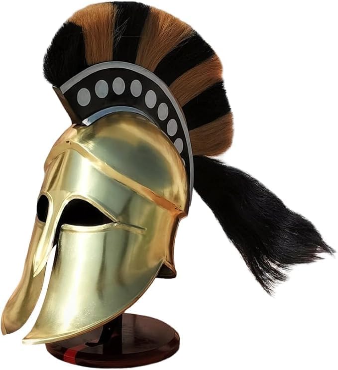 Medieval Steel Corinthian Helmet with Plume, 18 Gauge Steel, Wearable Knight Armor for LARP Costume and Reenactment (Style - 1)