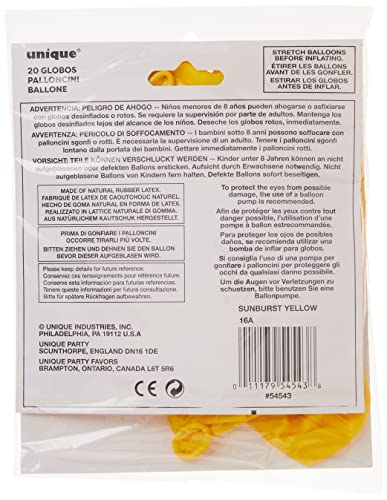 Unique Party Latex Balloons, 9", Sunburst Yellow #TOP1