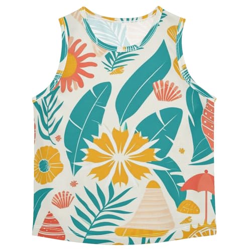 susiyo Summer Flowers Leaves Boys Sleeveless Tank Top Girls Athletic T Shirt