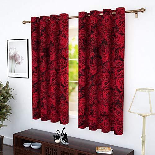 Image of Story@Home Combo Set of 4 Piece Modern Polyetser Eyelet Floral Pattern Ringtop Printed Window Curtains - 5 Feet, Pink