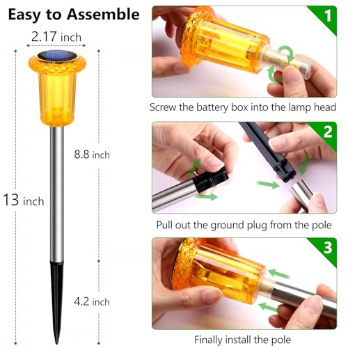Image of DenicMic Solar Halloween Lights Outdoor Fall Decorations Orange LED 10 Pack | Yard Garden Pathway Walkway Patio Diamond-like Style Starburst Light Pattern, Acrylic /Stainless Steel, Autumn /Halloween Decor