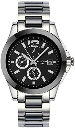 Topwatch Sangdo Luxury Mens Ceramic Band Bezel Multi Display Automatic Mechanical Black Dial Watch