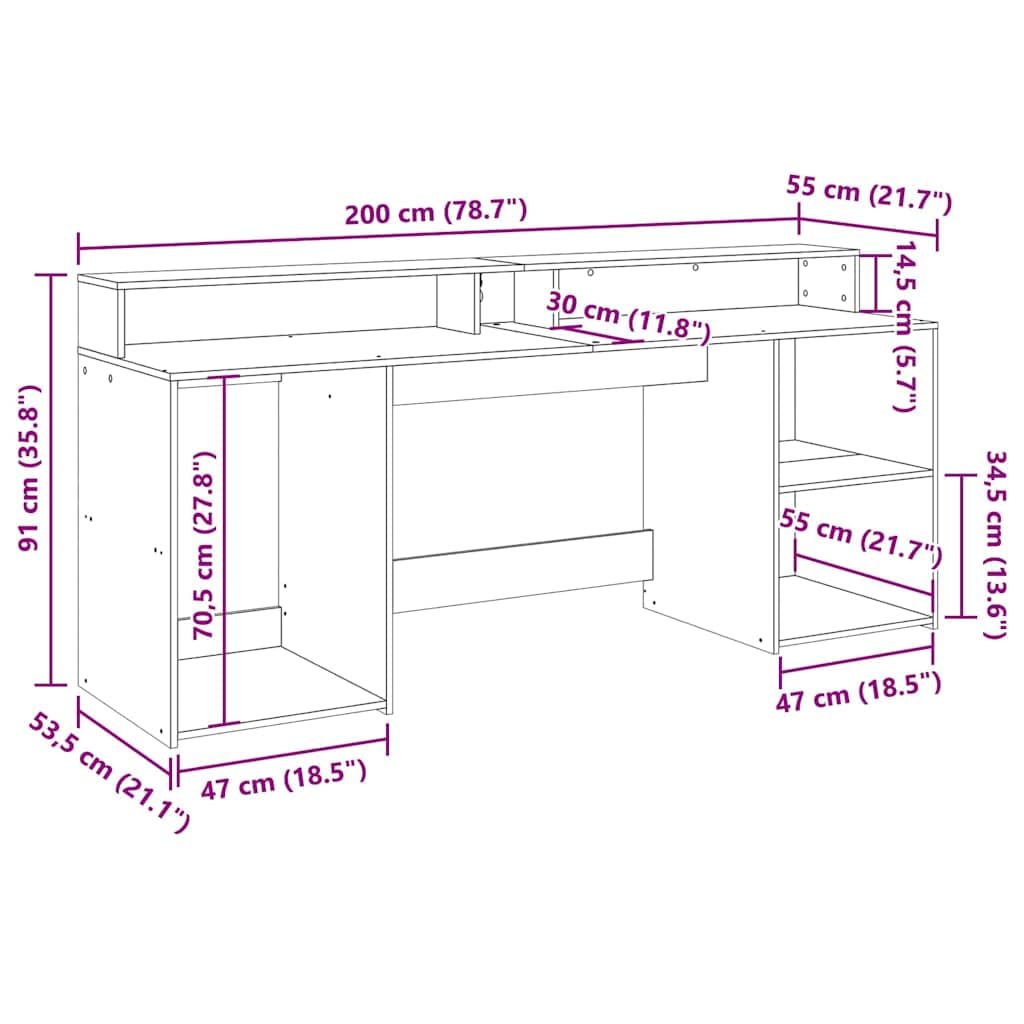 vidaXL Biurko z podświetleniem LED, białe, 200x55x91 cm