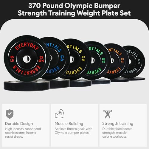 Image of BalanceFrom Olympic Rubber Bumper Weight Plate Set with Steel Hub Inserts - 2-Inch Hole Plates for Strength Training, Powerlifting, and Weightlifting at Home, Garage, or Commercial Gym