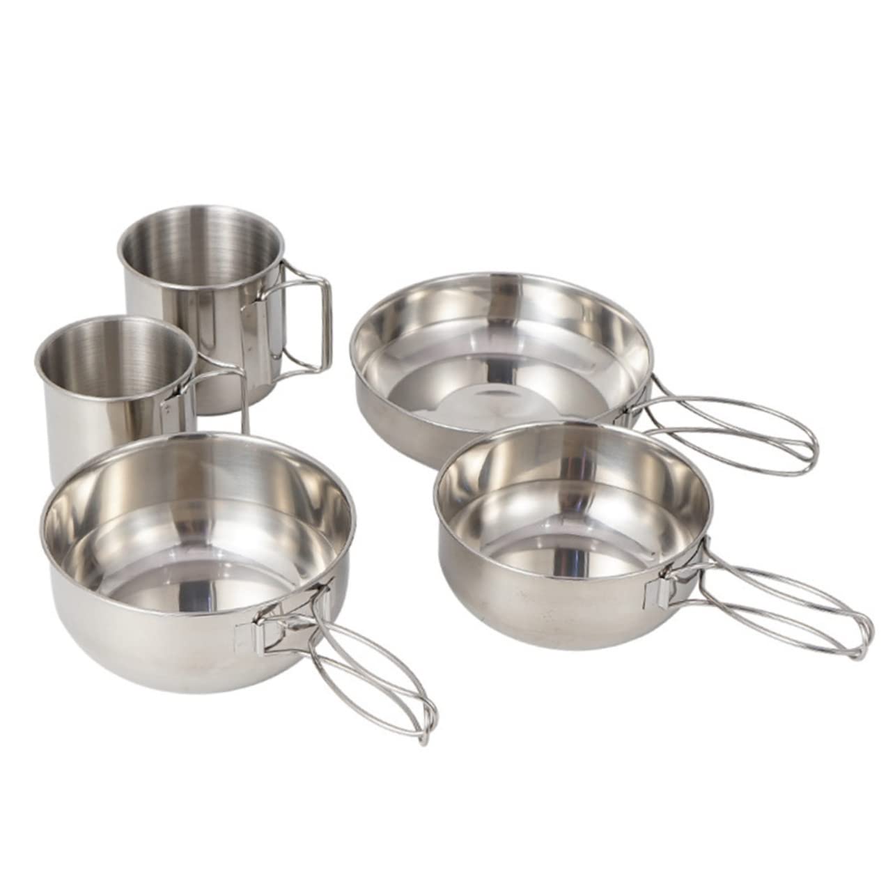 Toyvian Lot de Vaisselle Camping Acier Inoxydable 5 Pièces Set Tasses Bols Résistants Empilables pour Pique-niques Barbecue Randonnée en Plein Air