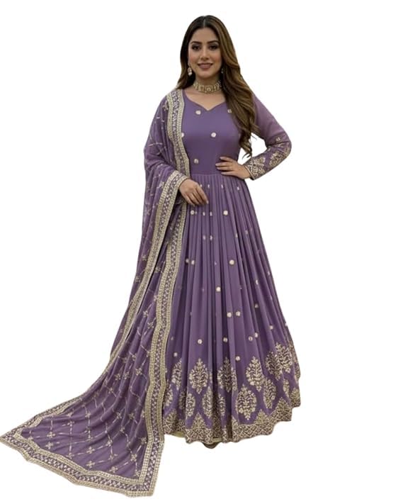 Women Multi Color Embroidered Anarkali Gown with Dupatta | Floor Length Ethnic Dress for Wedding & Festive Occasion-image-44