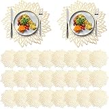 Round Pressed Vinyl Placemats Gold Metallic Hollow Out Leaf Flower Table Mats Decorative Wedding Acc