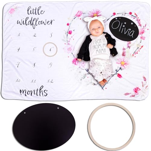 Image of Hapinest Baby Girl Monthly Milestone Blanket - First Year Age and Growth Chart Photos Per Month