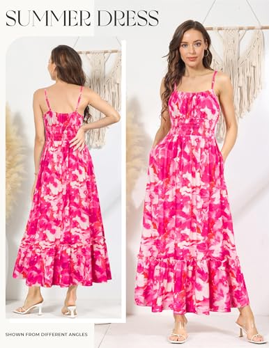 Image of GRACE KARIN Summer Dresses for Women 2026 Vacation,Smocked Floral Maxi Dress,Boho Beach Sundress with Pocket Fashion Clothing