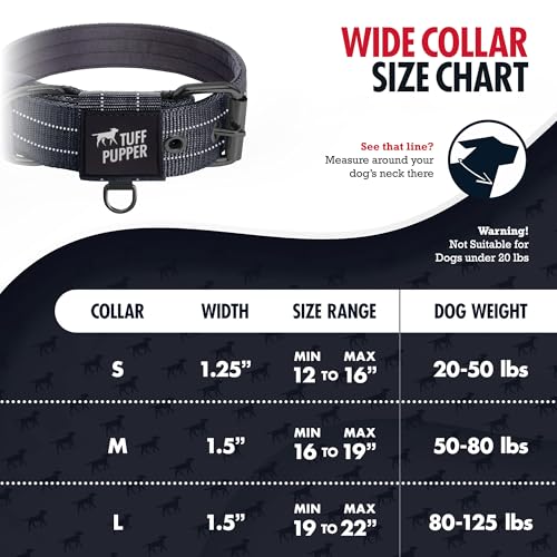 Image of Tuff Pupper Heavy Duty Tactical Dog Collar | 1.5 inch Wide Ballistic Nylon | Reflective Stitching | Integrated ID Tag Holder | Stainless Steel Buckle | Padded Lining | Medium & Large Dogs (Black, Medium)