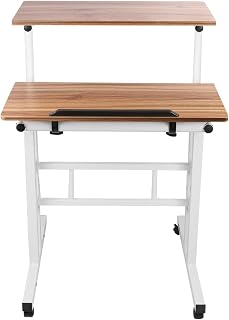 LANTUS Seat/Standing Desk, Height-Adjustable 67-96cm for Work from Home and Computer, Small Folding Desk, Folding Gaming Table with 2 Storage Tiers, 60 x 60 x 67-115 cm (Small)
