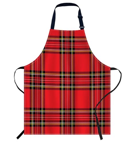 Smooffly Red Plaid Chefs Apron for Cooking and Baking - Kitchen Butchers BBQ & Catering Bib for Men and Women