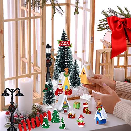 39 Pcs Christmas Village Houses Figurines Decoration Set Christmas Miniature Ornaments Mini Garden Accessories Kit with Santa Claus Snowmen Reindeer Bench Street Lamps Christmas Tree - Thumbnail 5