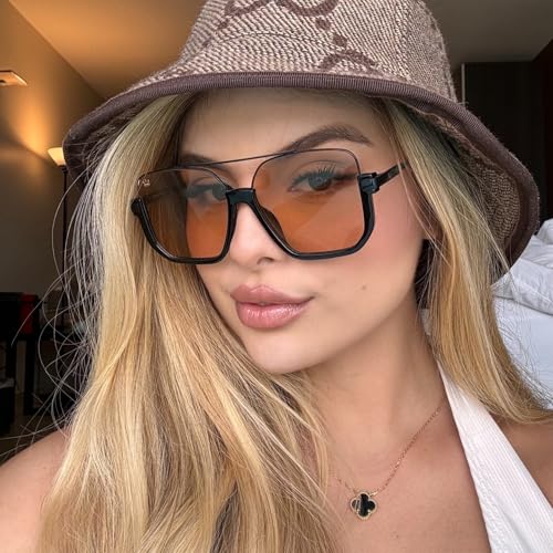 GUVIVI Retro Oversized Aviator Sunglasses for Women Men Square Double Bridge Pilot Sun Glasses 70s Trendy Shades - Image 10