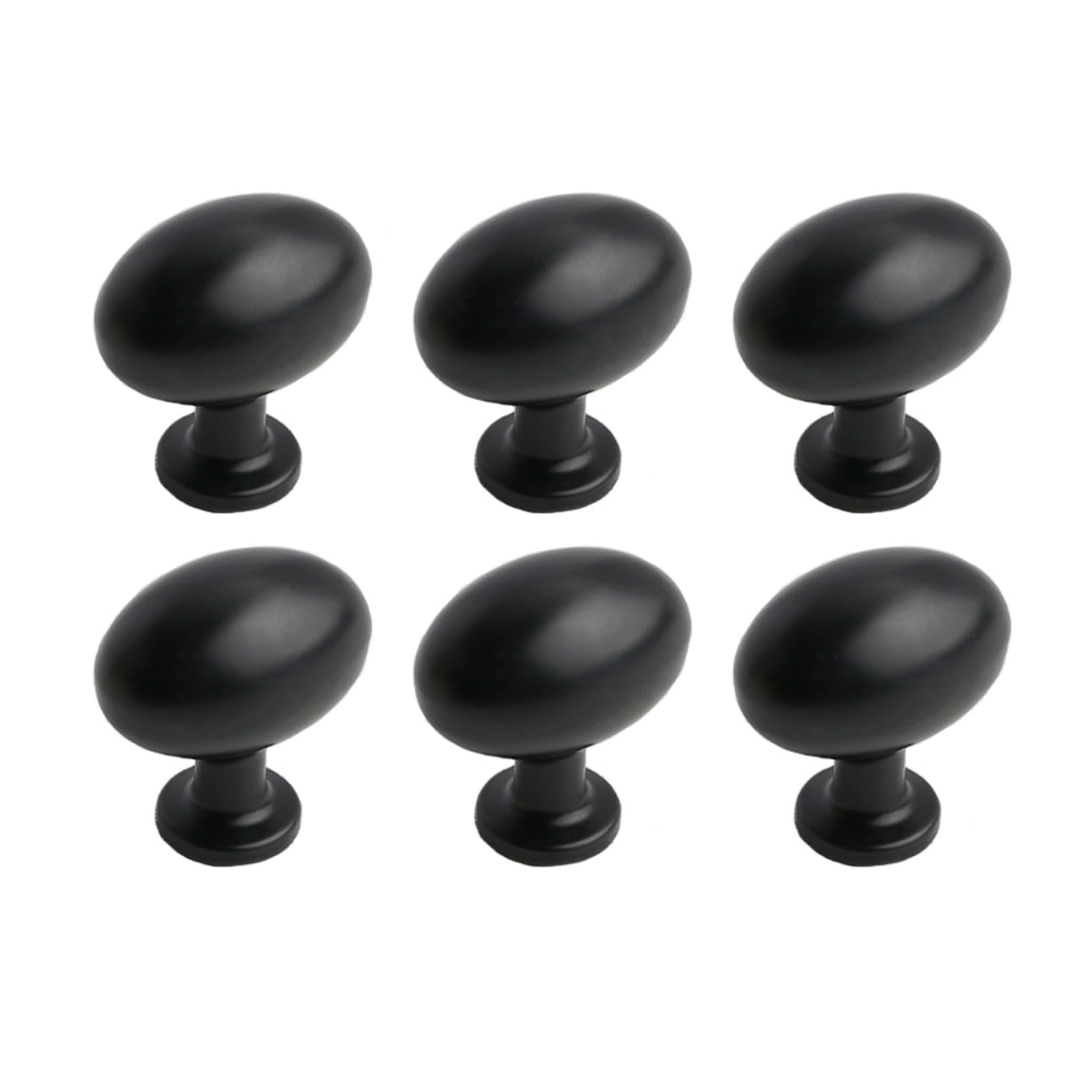 6 Pack Black Cabinet Knobs 1.3" Egg Drawer Knobs Zinc Alloy Single Hole Pulls and knob for Dresser Drawer 33mm Oval Cupboard Handles for Kitchen Wardrobe Cabinet Bathroom Hardware (6, Black) — image 1
